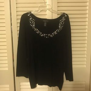 Blinged Neck black blouse 1X NWOT